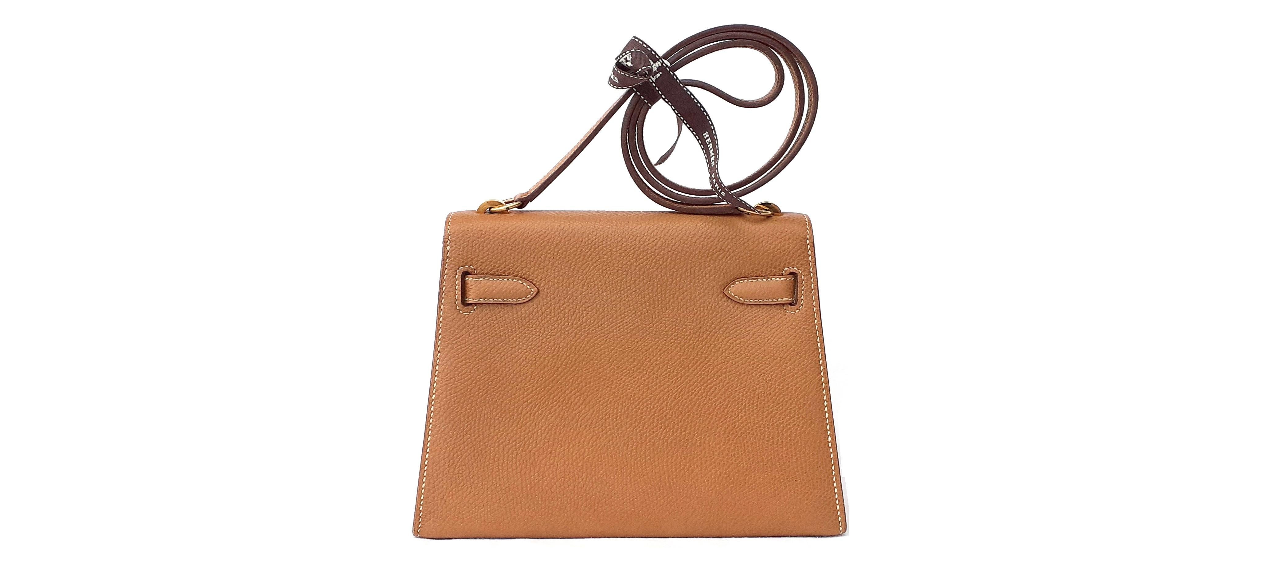 Hermès Vintage Mini Kelly Sellier Bag Gold Courchevel Ghw 20 cm  1