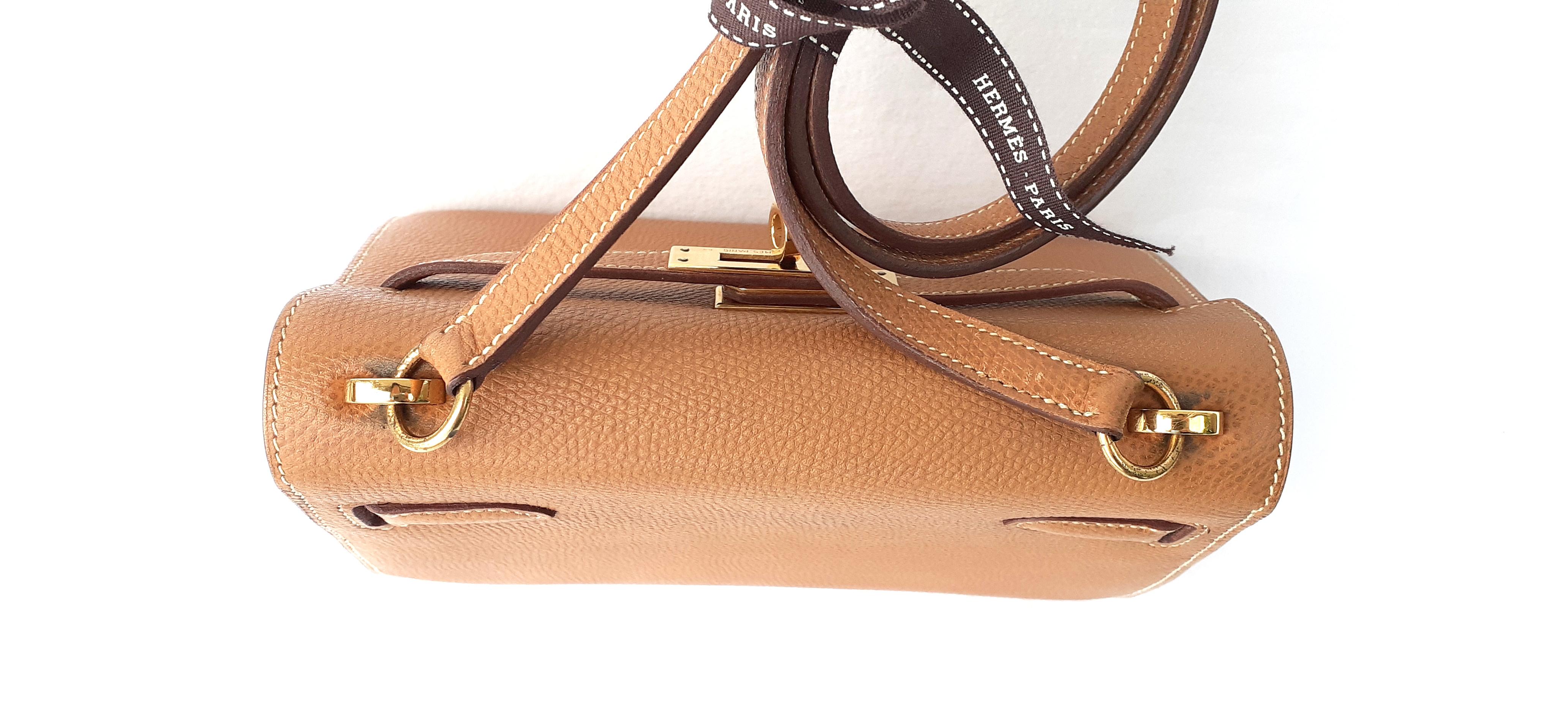 Hermès Vintage Mini Kelly Sellier Bag Gold Courchevel Ghw 20 cm 3