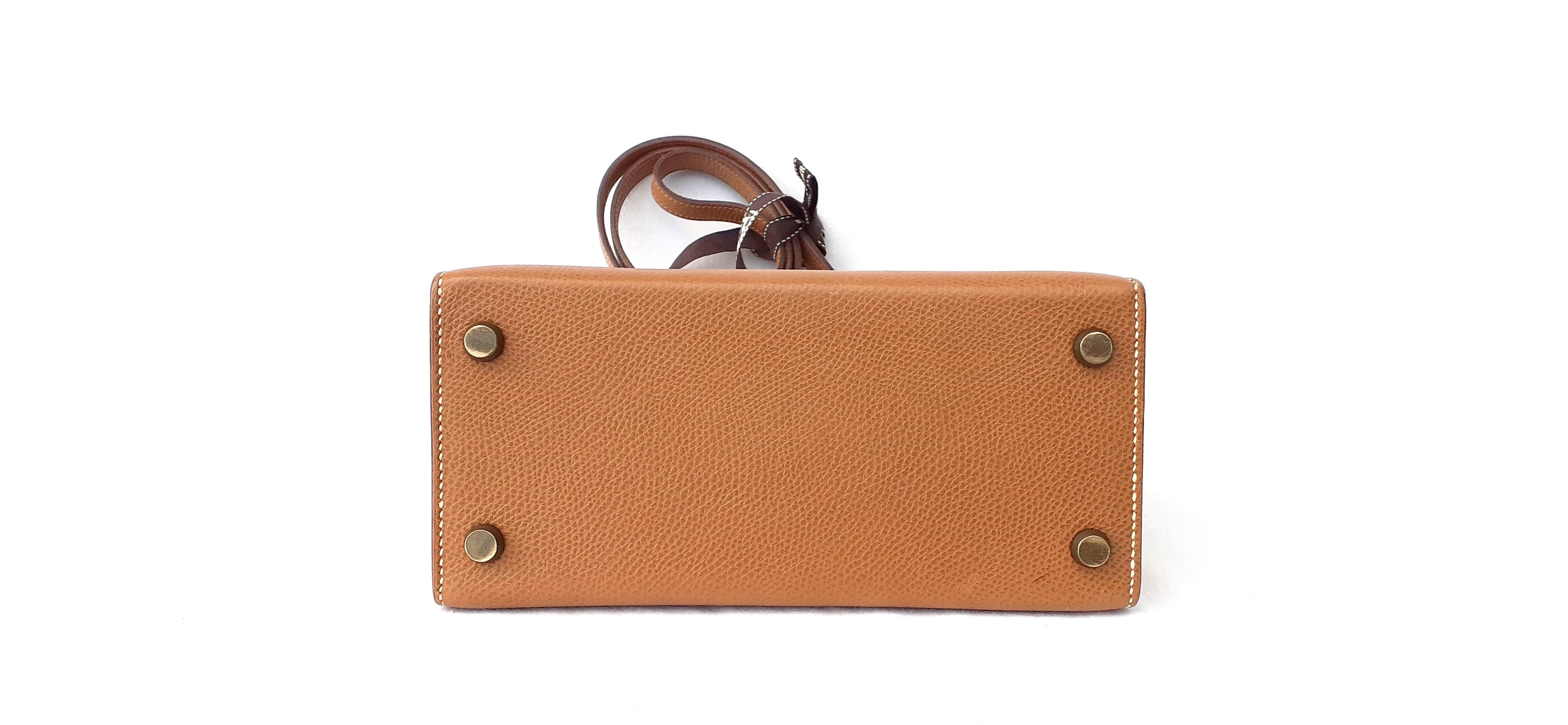 Hermès Vintage Mini Kelly Sellier Bag Gold Courchevel Ghw 20 cm  4