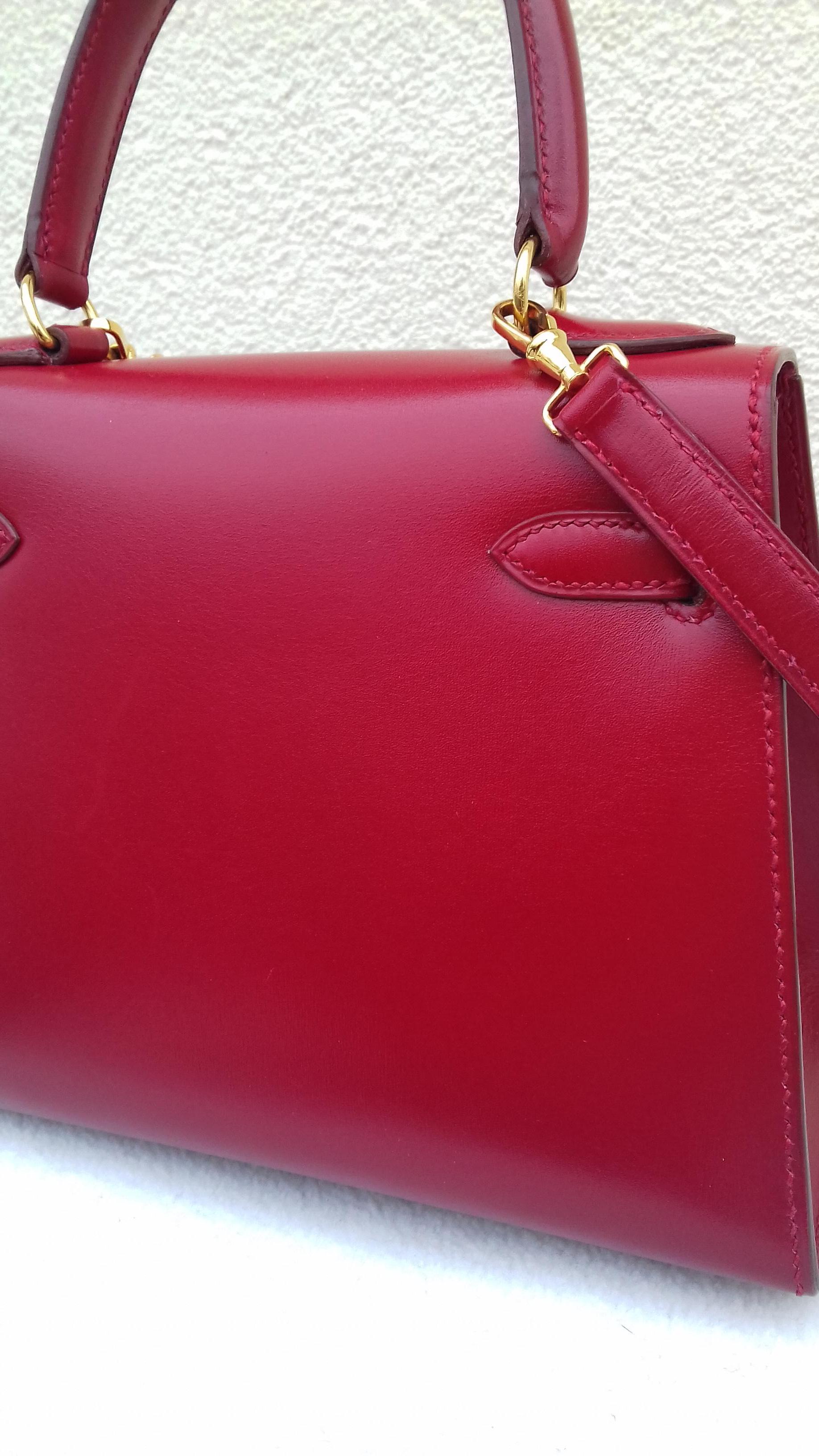 Hermès Vintage Mini Kelly Sellier Bag Red Box Leather Ghw 20 cm 1