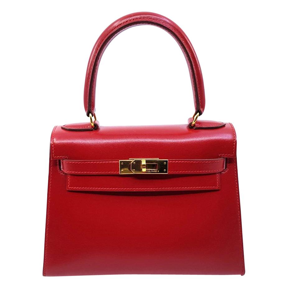 Hermès Vintage Mini Kelly Sellier Bag Red Box Leather Ghw 20 cm 2
