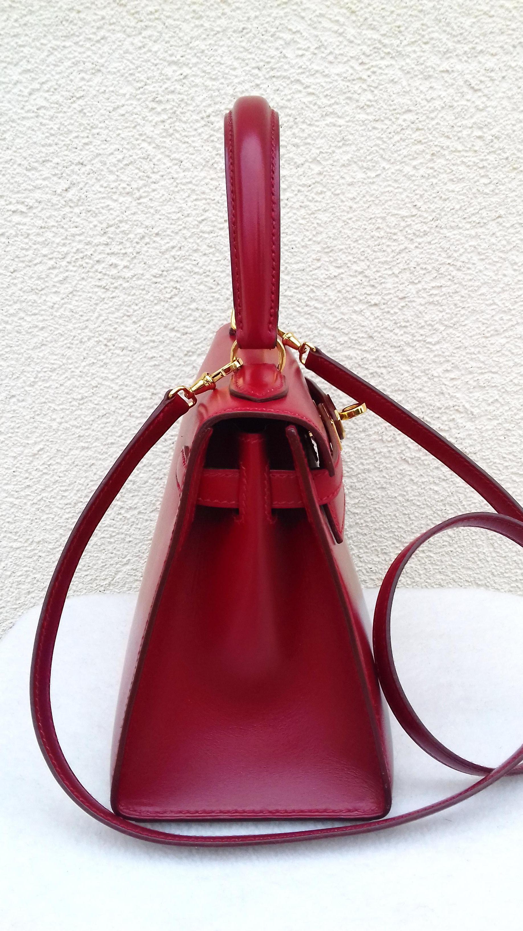 Hermès Vintage Mini Kelly Sellier Bag Red Box Leather Ghw 20 cm 2