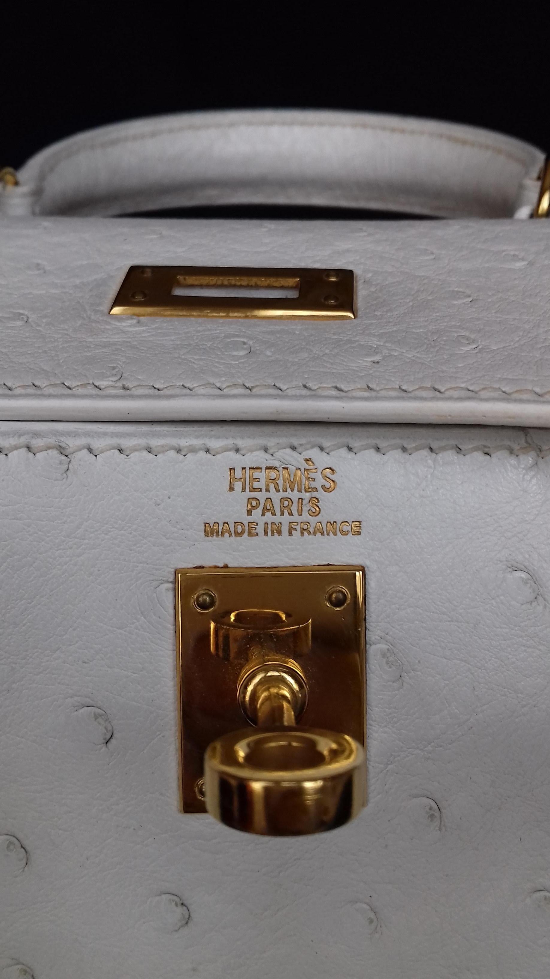 Hermès Vintage Mini Kelly Sellier White Ostrich Gold Hdw Handle & Strap 20 cm 5