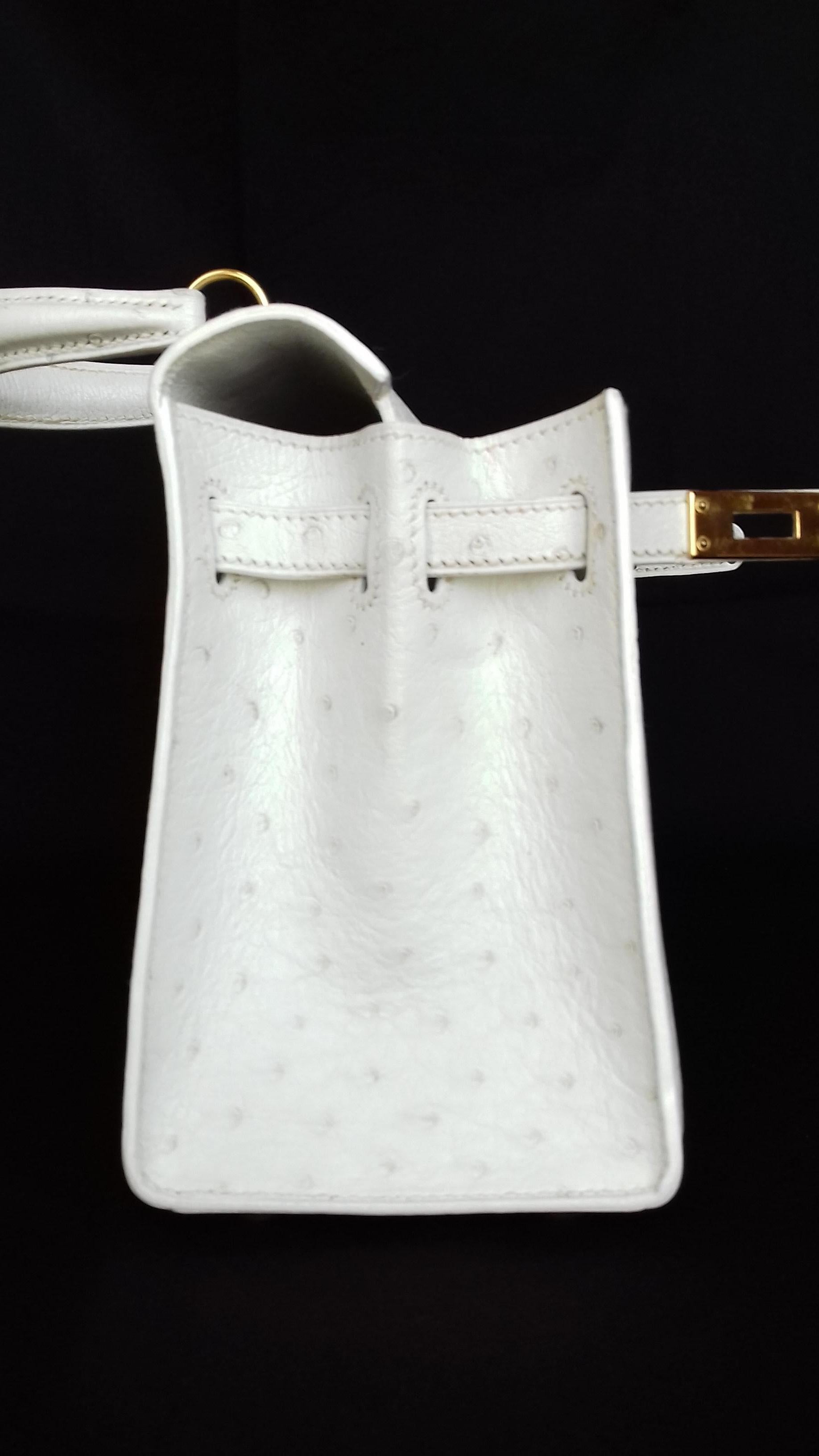 Hermès Vintage Mini Kelly Sellier White Ostrich Gold Hdw Handle & Strap 20 cm 6