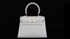 Hermès Vintage Mini Kelly Sellier White Ostrich Gold Hdw Handle & Strap 20 cm