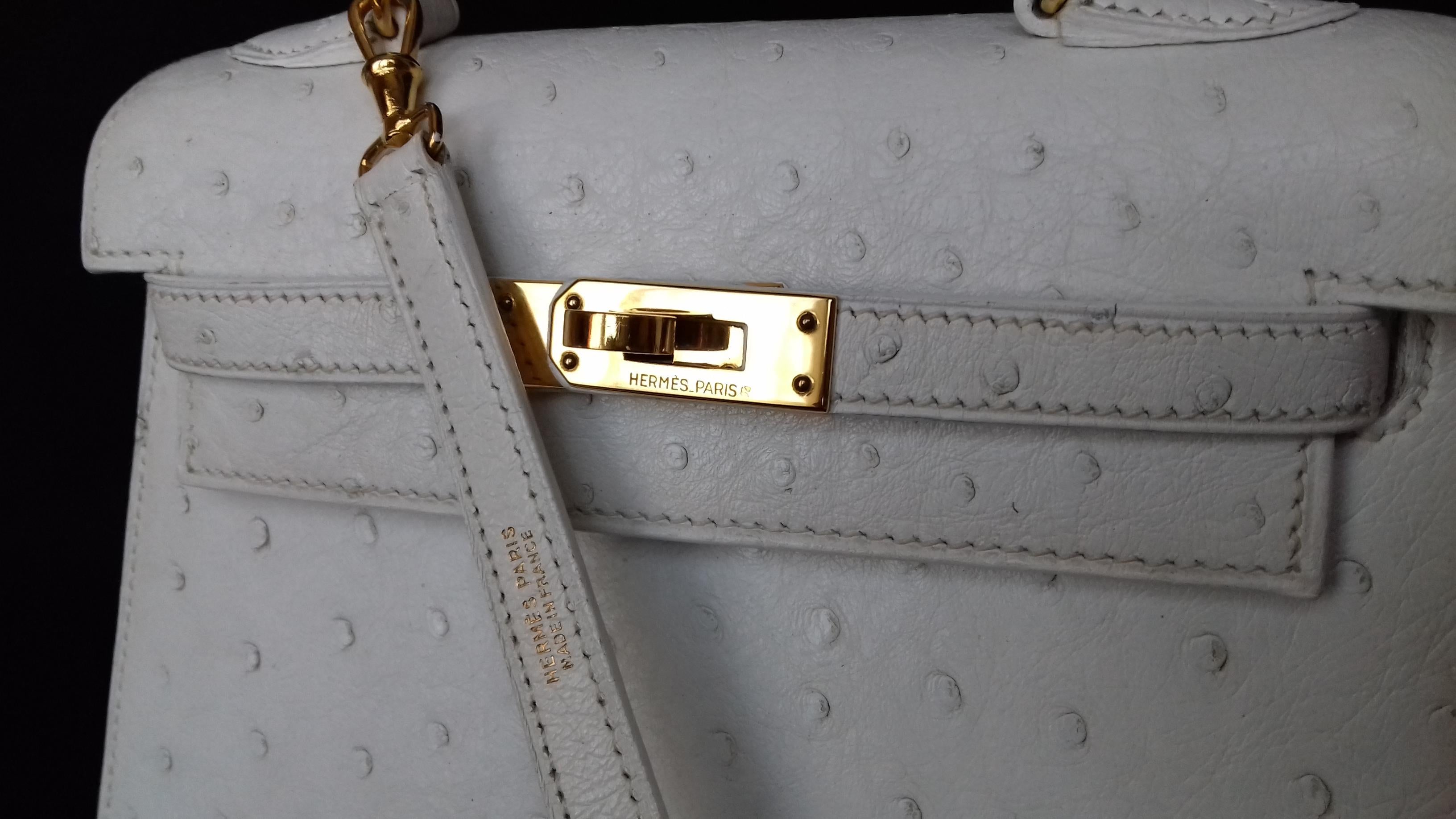 Hermès Vintage Mini Kelly Sellier White Ostrich Gold Hdw Handle and ...
