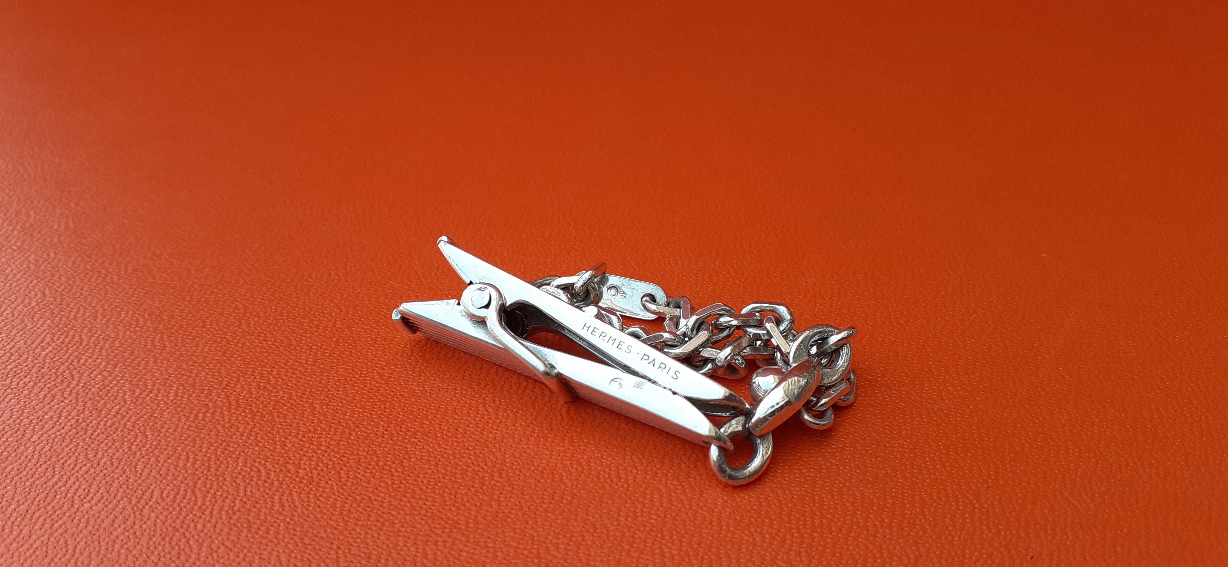 Argent Hermès Vintage Money Clip Keychain Clothespin Shape in Silver RARE