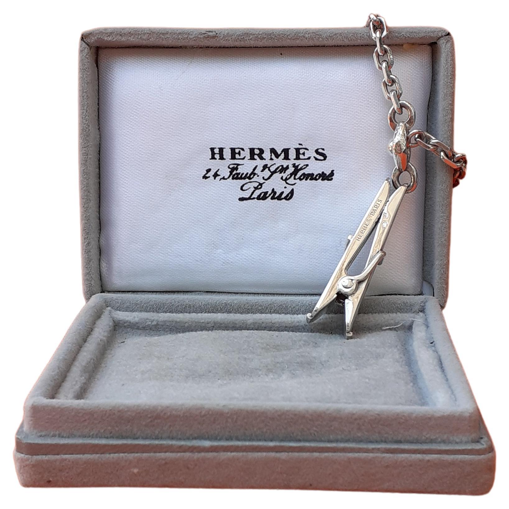 Hermès Vintage Money Clip Keychain Clothespin Shape in Silver RARE