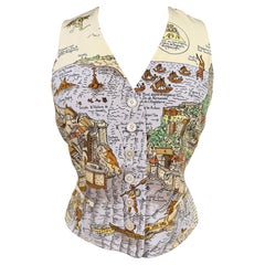 Hermes Vintage Mont Saint Michel Printed Silk Vest Top