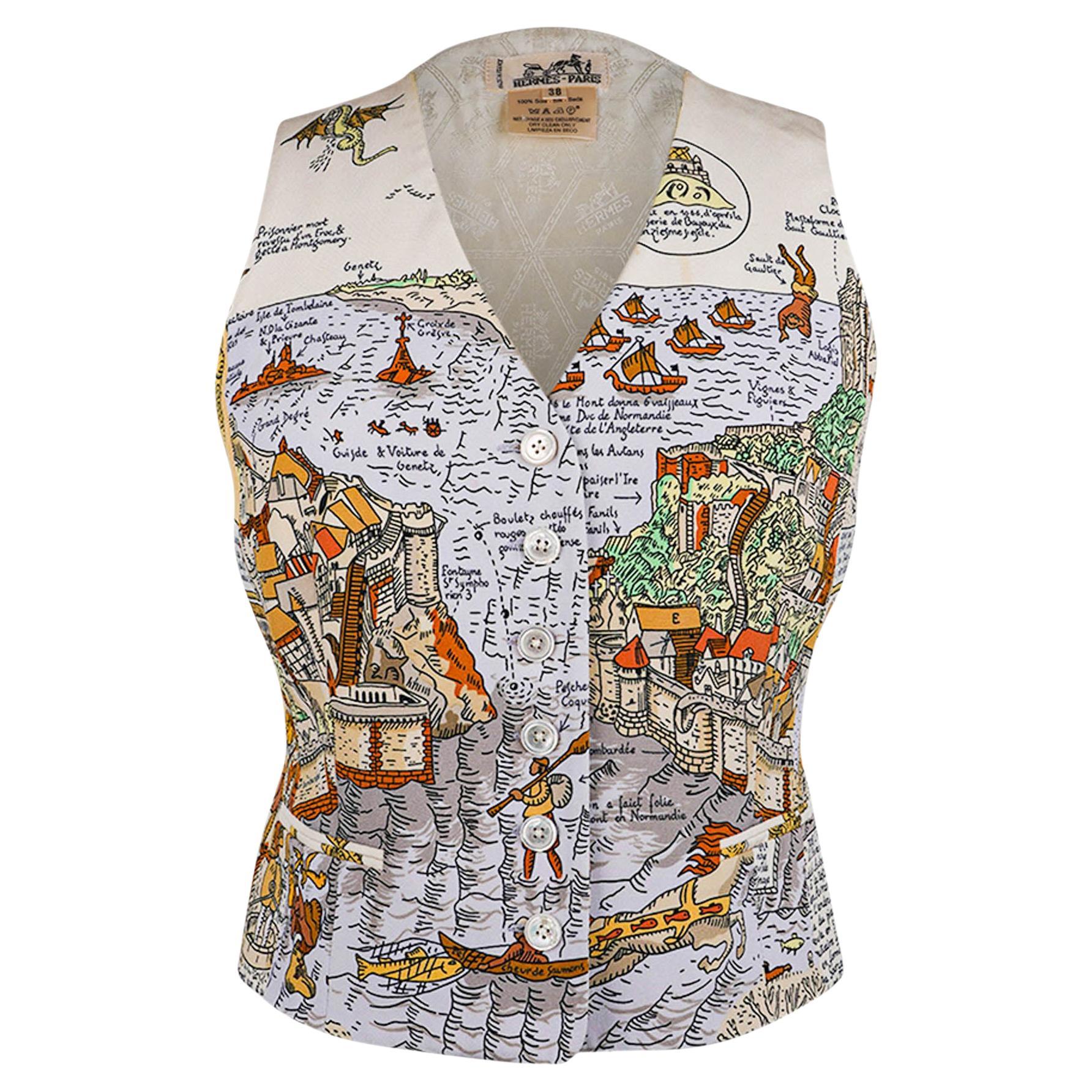 Hermes Vintage Mont Saint Michel Silk Vest 38 For Sale