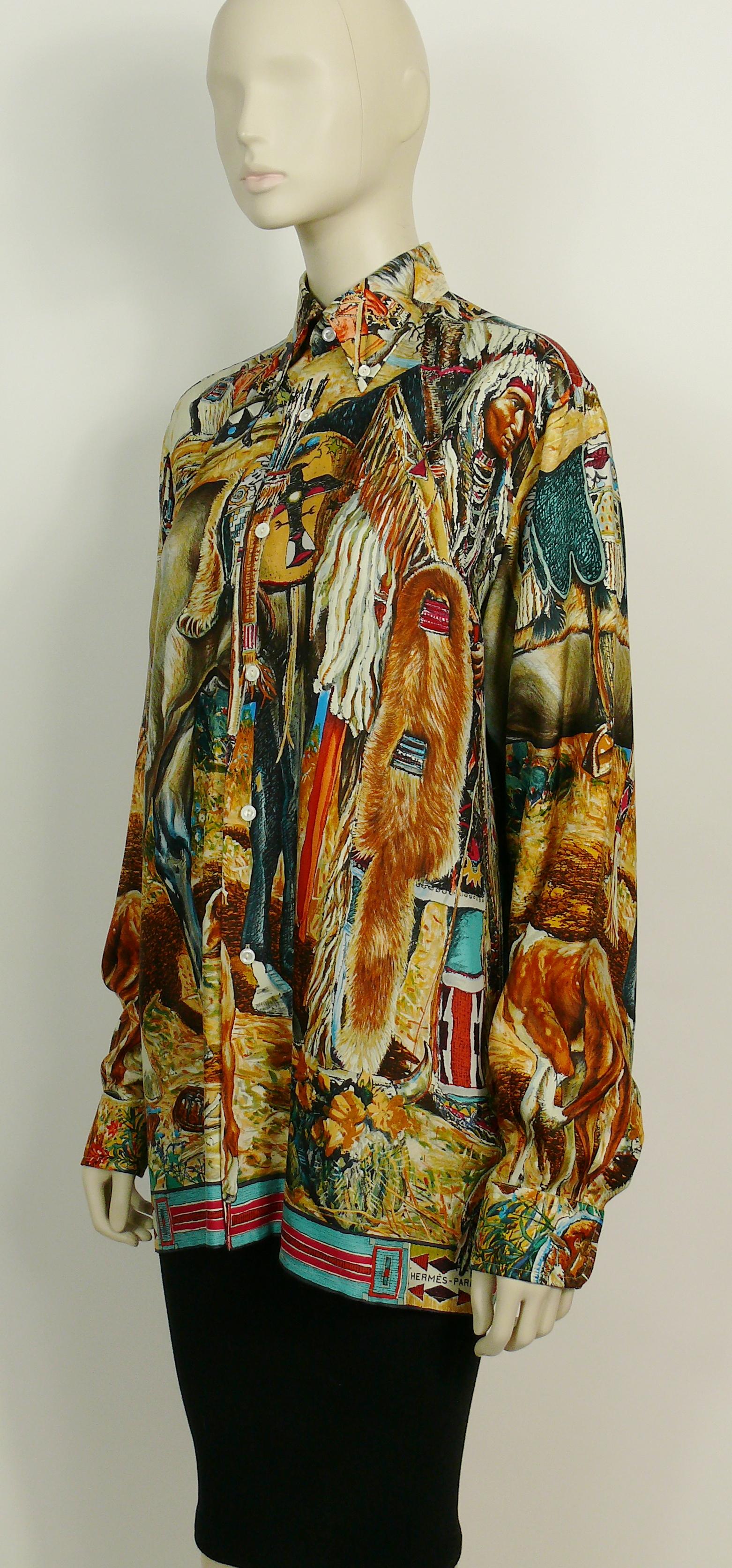 Hermes Vintage Native American Indian Shirt by Kermit Oliver Bon état - En vente à Nice, FR