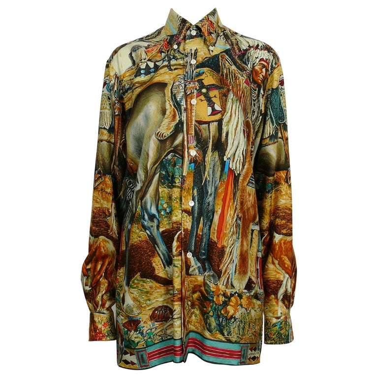 Hermes Vintage Native American Indian Shirt by Kermit Oliver For Sale at  1stDibs | hermes shirt, american indian shirts, indian print shirts