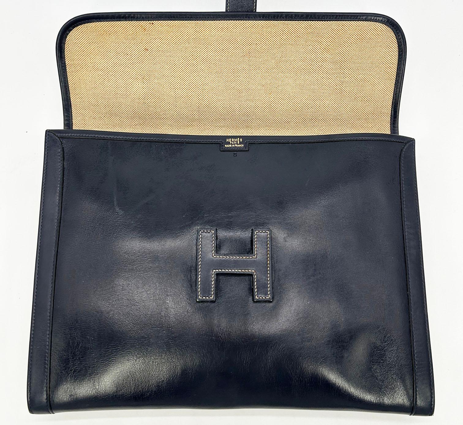 Hermes Vintage Navy Box Calf Jige Clutch 5