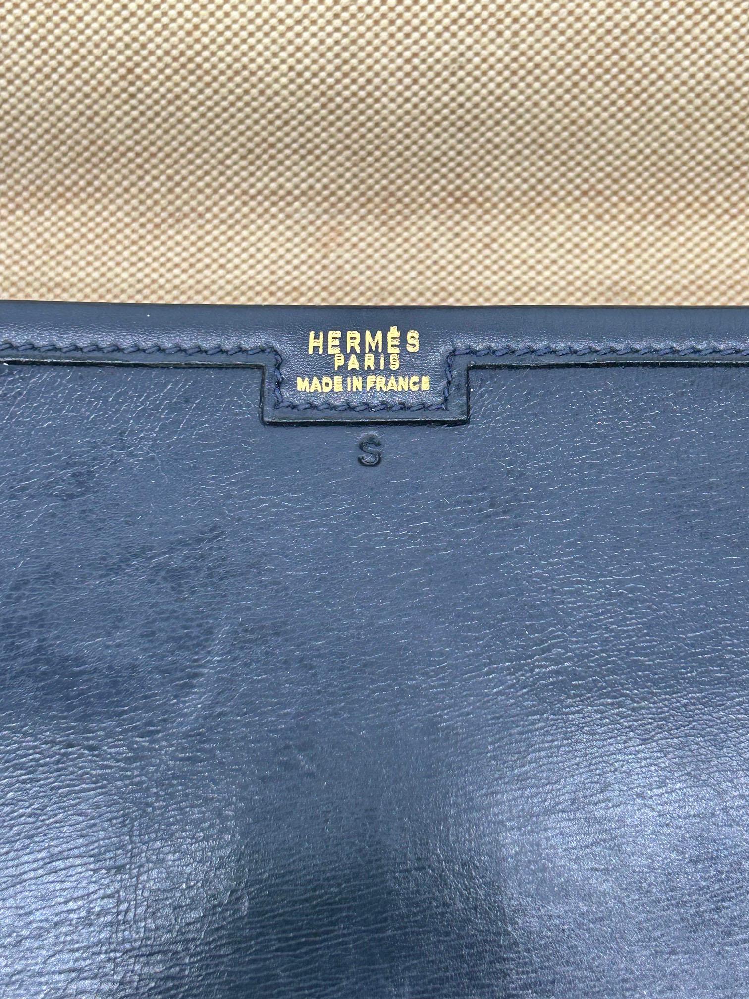 Hermes Vintage Navy Box Calf Jige Clutch 6