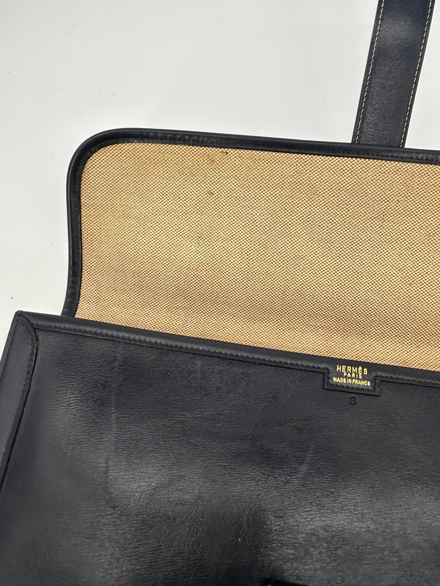 Hermes Vintage Navy Box Calf Jige Clutch 7