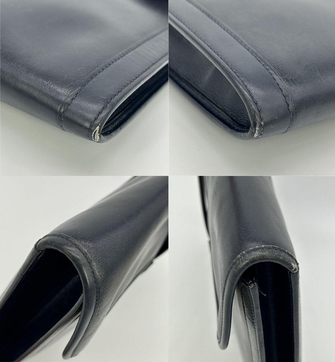 Hermes Vintage Navy Box Calf Jige Clutch 12