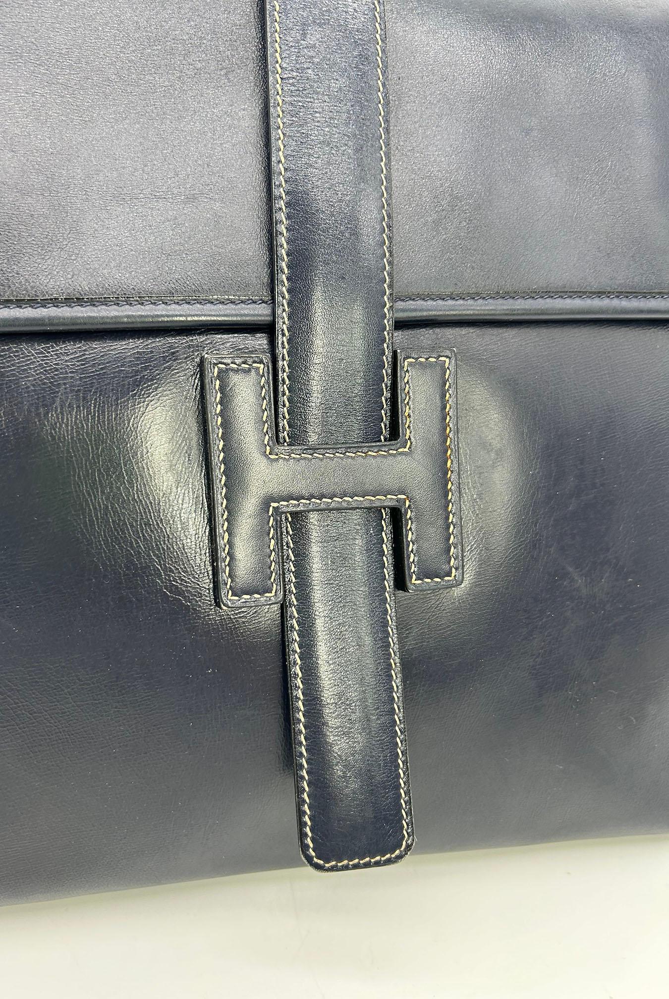 Women's Hermes Vintage Navy Box Calf Jige Clutch