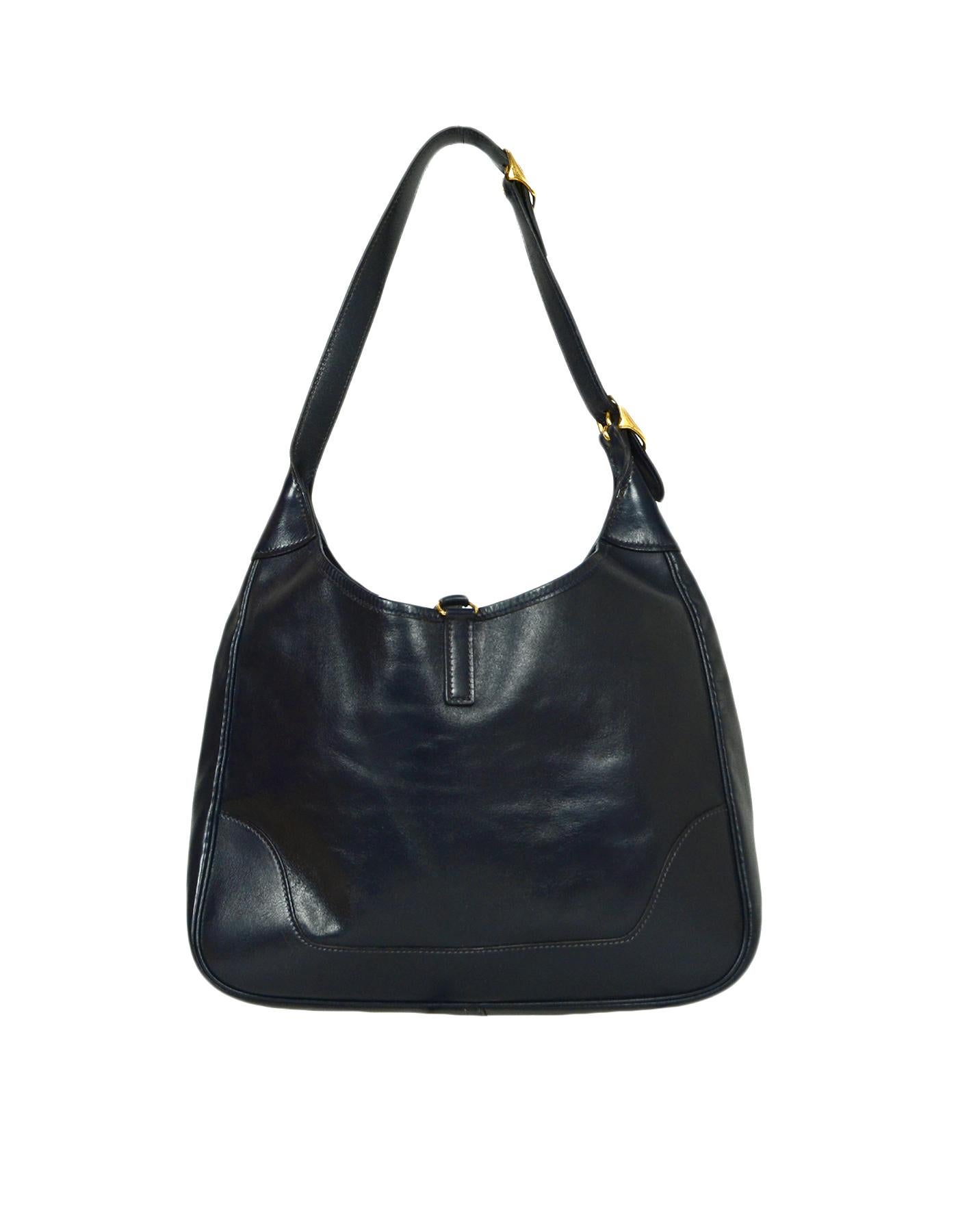 Black Hermes Vintage Navy Box Leather 31cm Trim Shoulder Bag