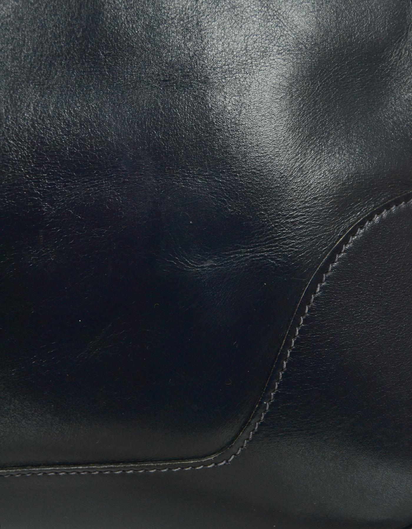 Hermes Vintage Navy Box Leather 31cm Trim Shoulder Bag 2