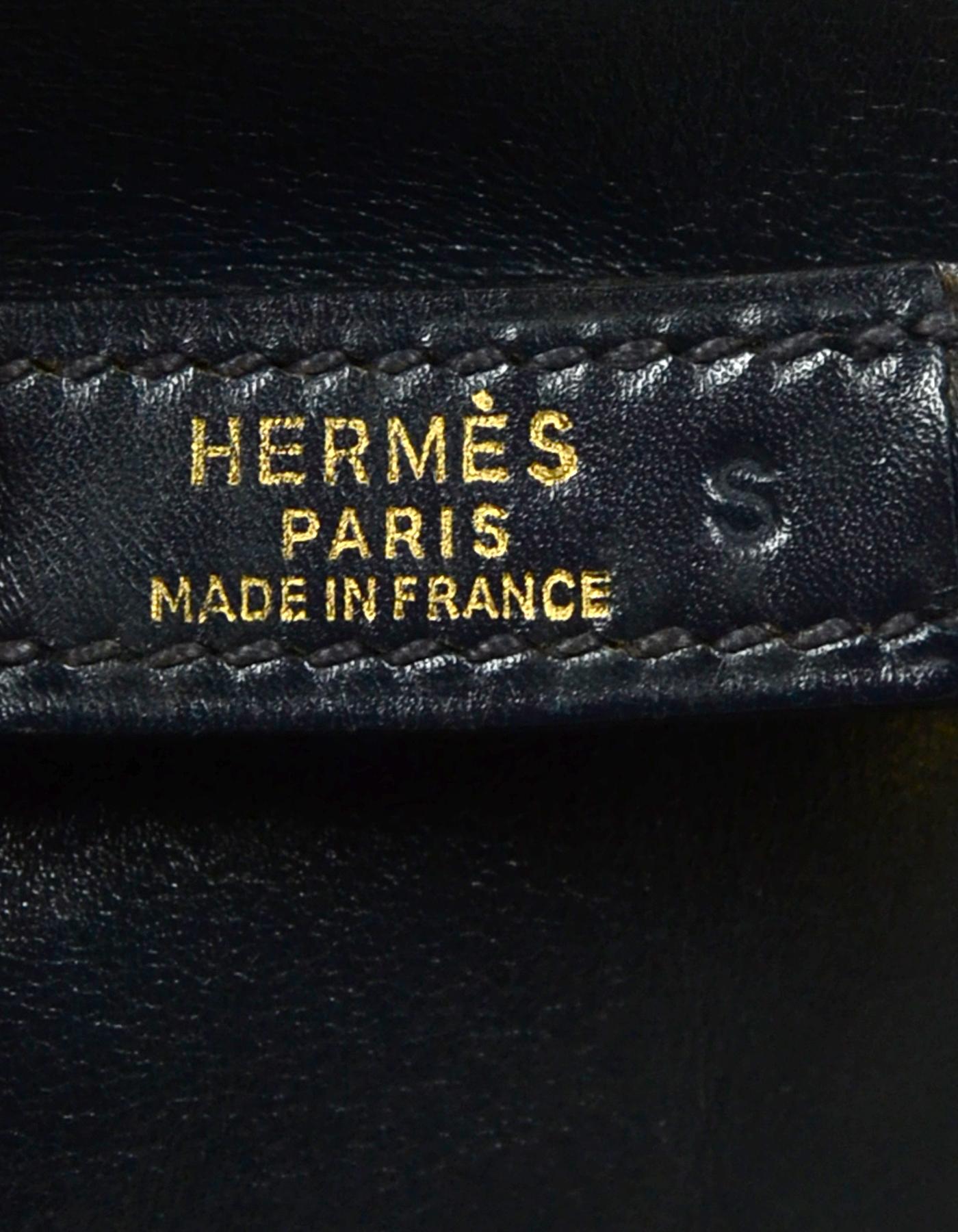 Hermes Vintage Navy Box Leather 31cm Trim Shoulder Bag 3