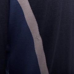 HERMES Vintage navy grey cashmere silk abstract colorblock sweater