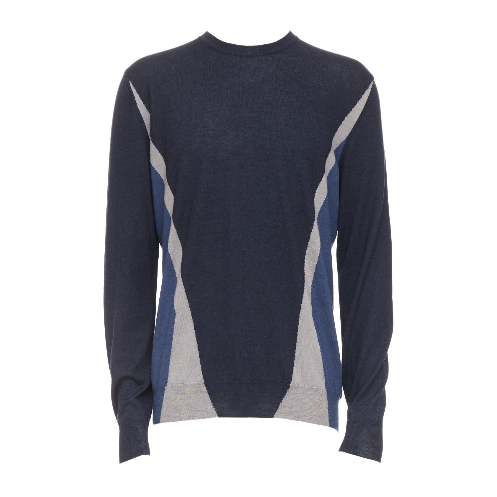 HERMES Vintage navy grey cashmere silk abstract colorblock sweater
