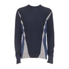 HERMES Vintage navy grey cashmere silk abstract colorblock sweater