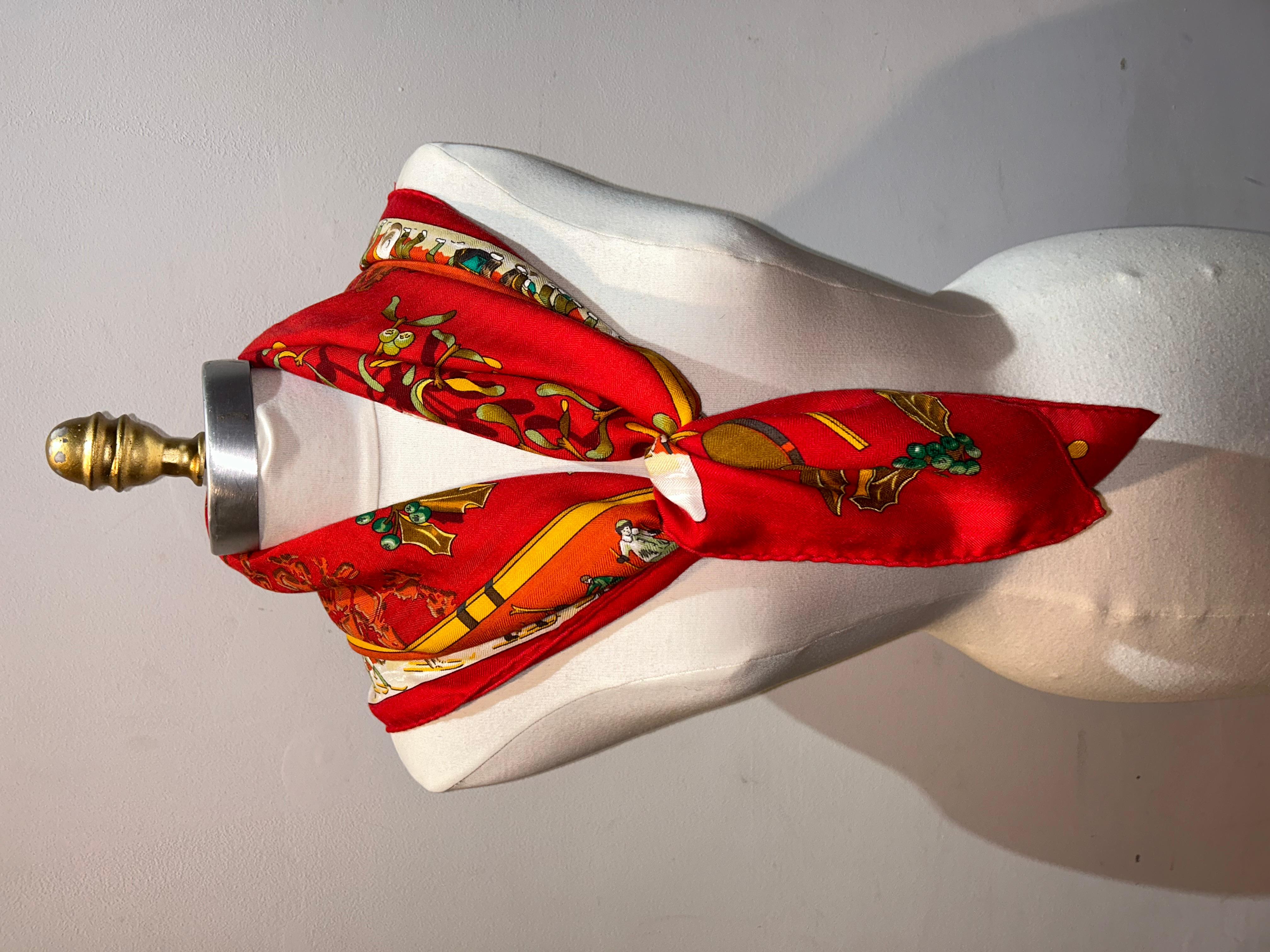 Echarpe en soie cachemire Vintage Neige d'Antan de Hermes en rouge en vente 3