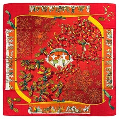 Hermes Retro Neige d’Antan Cashmere Silk Scarf in red