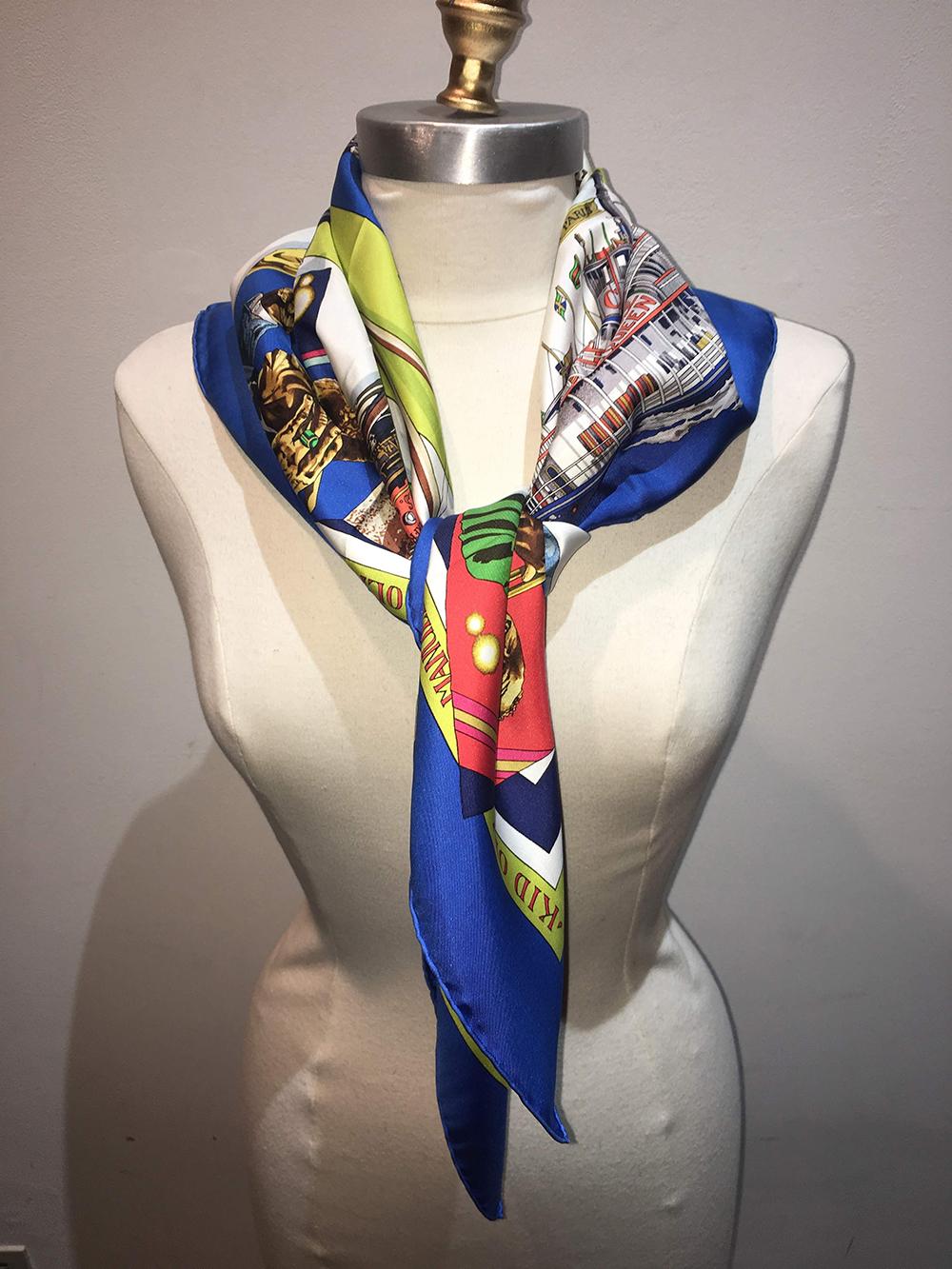 Hermes Vintage New Orleans Creole Jazz Silk Scarf in Blue c1990s 2
