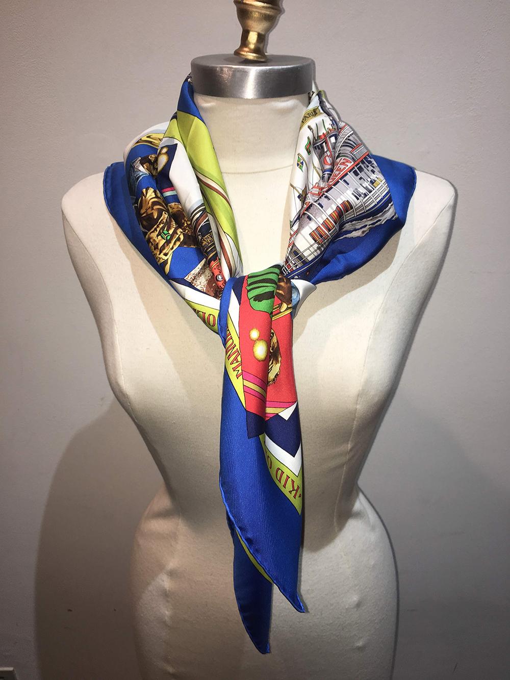 Hermes Vintage New Orleans Creole Jazz Silk Scarf in Blue c1990s at 1stDibs