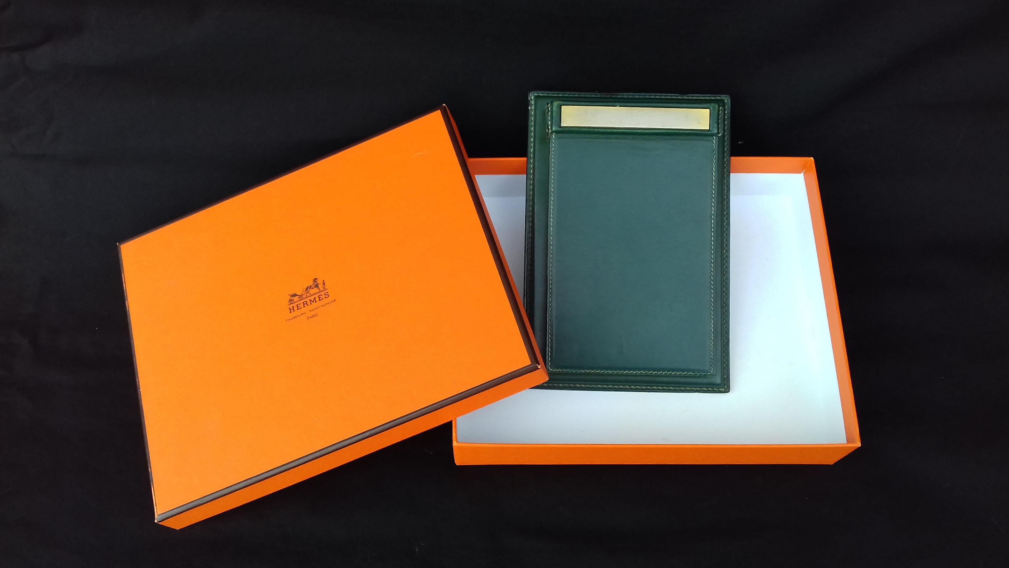 Hermès Vintage Notepad Cover / Holder in Green Box Leather 4