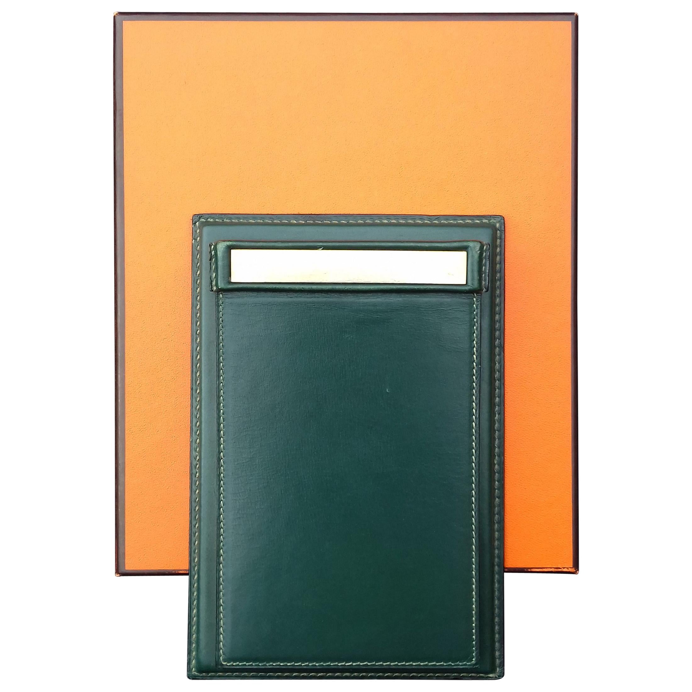 Hermès Vintage Notepad Cover / Holder in Green Box Leather