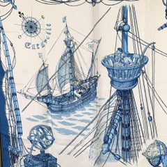 Hermes Vintage Ocean Blue Silk Caravelle 1965 Ledoux Scarf