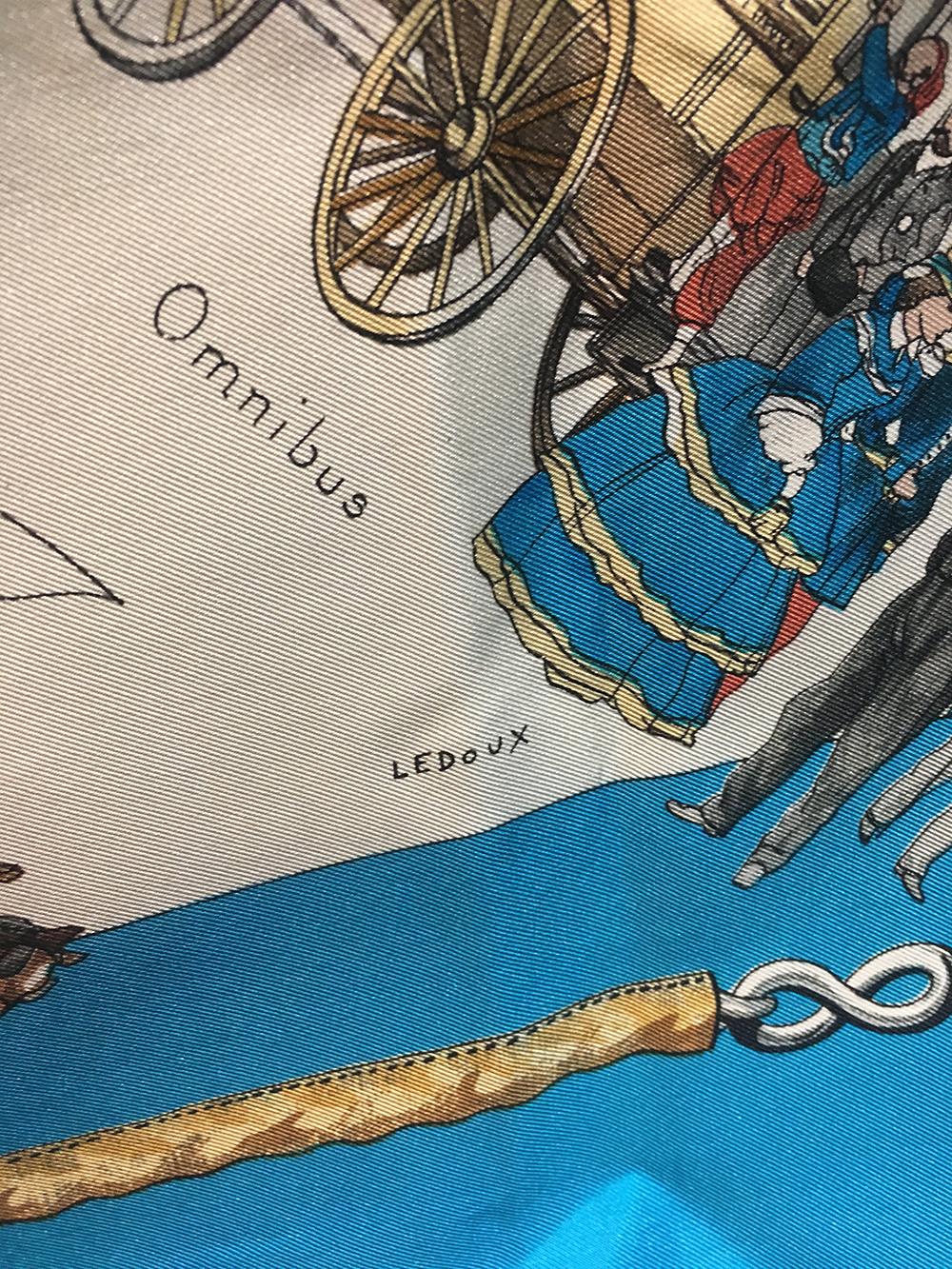 Hermes Vintage Omnibus Et Voitures De Place Silk Scarf in Blue c1960s In Excellent Condition In Philadelphia, PA