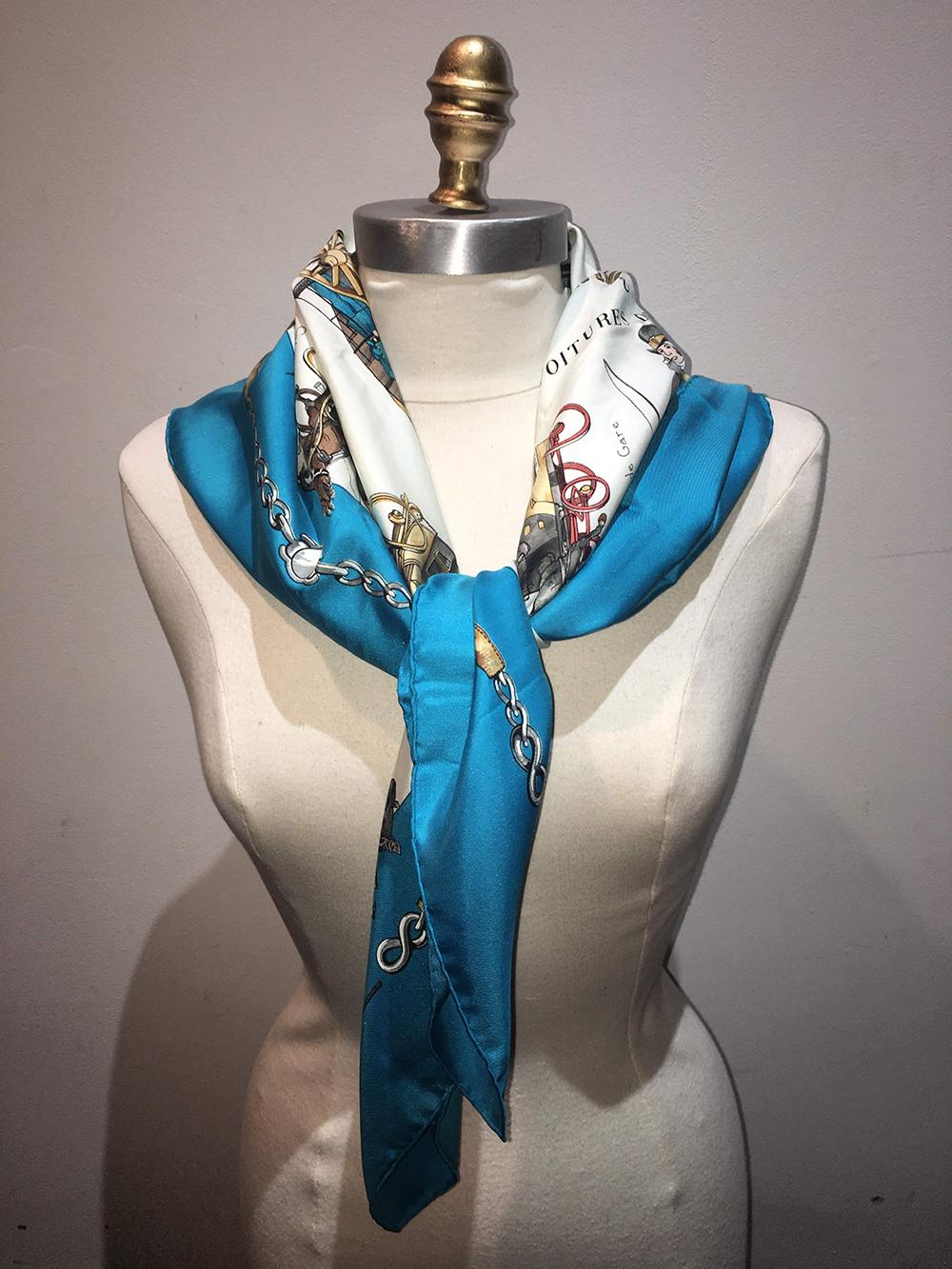 Hermes Vintage Omnibus Et Voitures De Place Silk Scarf in Blue c1960s 2