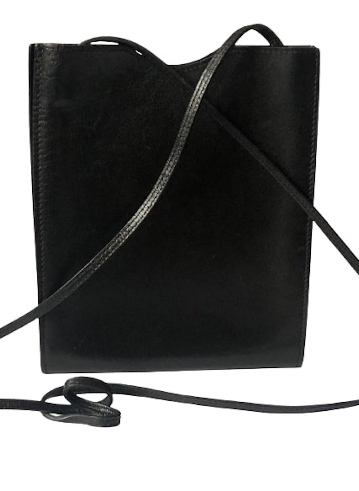 HERMÈS Vintage Onimaitou Crossbody Shoulder Bag Pochette Box Calf Black In Good Condition In London, GB