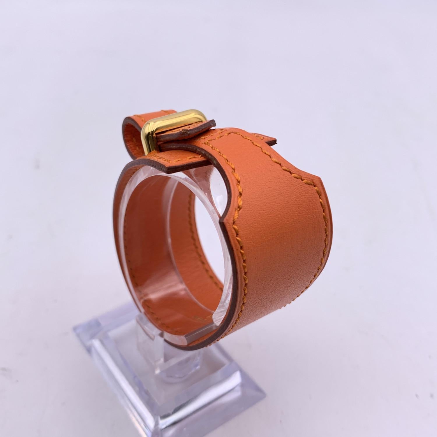 Hermes Vintage Orange Leather Wide Bracelet Gold Metal Buckle In New Condition In Rome, Rome