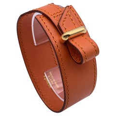 Hermes Vintage Orange Leather Wide Bracelet Gold Metal Buckle