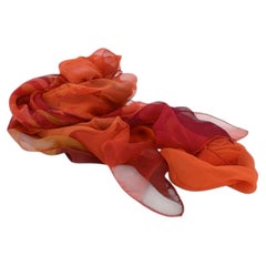 Hermes Vintage Orange Red Soleil de Soie Silk Voile Scarf Stole