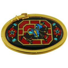 Hermès Vintage Orient Equestrian Enamel Brooch with Buckle Design
