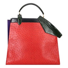 Hermes Vintage Ostrich & Crocodile Skin Himalaya Symbiose 43 Handbag