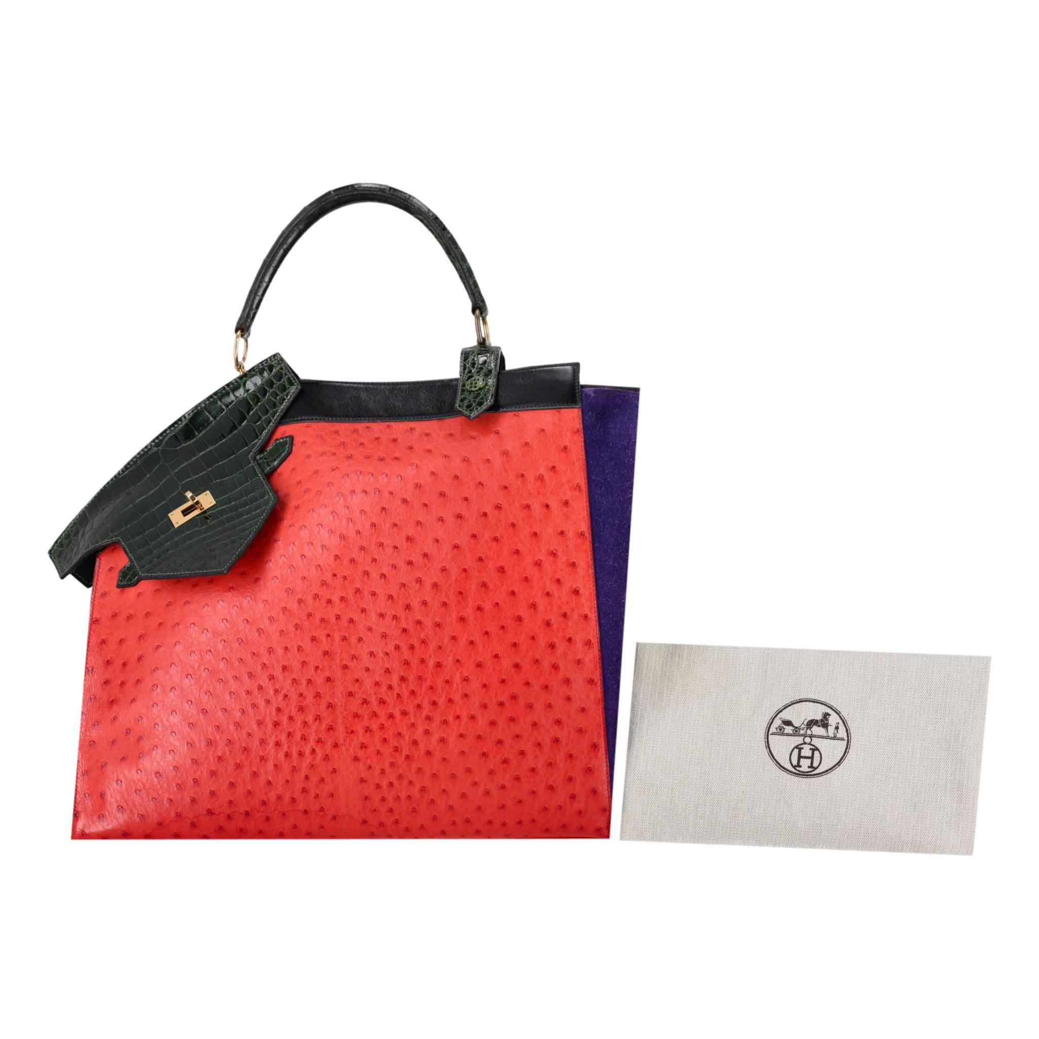 Hermes Vintage Sac à main Himalaya Symbiose 43 en peau d'autruche et de crocodile en vente 1