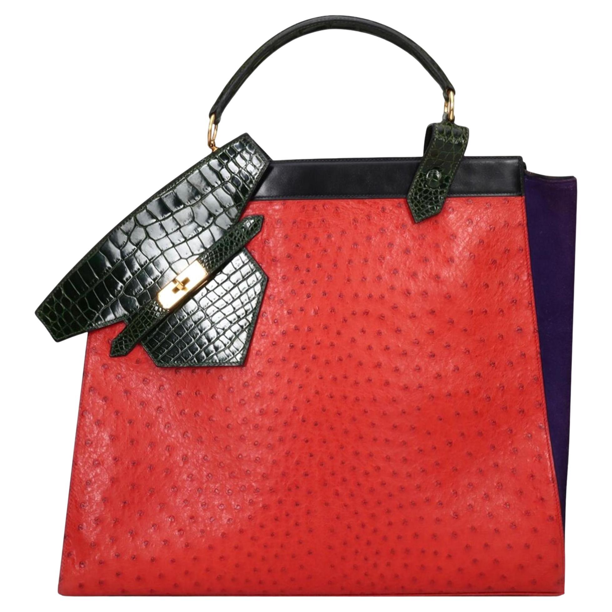 Hermes Vintage Sac à main Himalaya Symbiose 43 en peau d'autruche et de crocodile en vente
