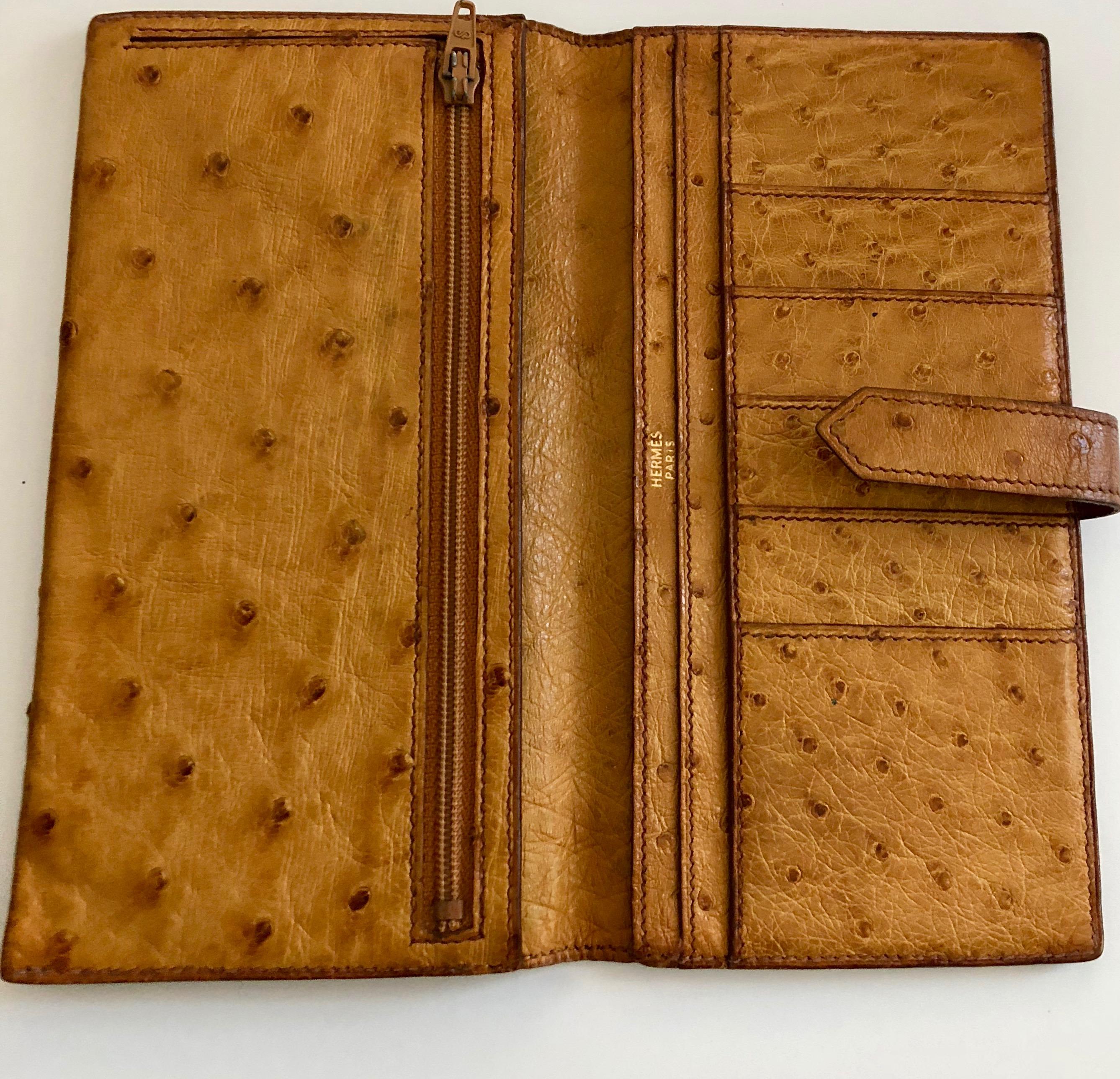 Women's or Men's Hermes Vintage Ostrich Wallet For Sale