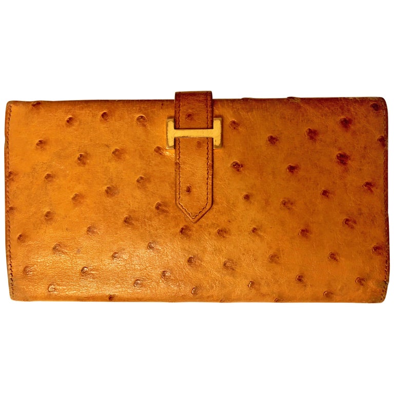 Hermes Vintage Ostrich Wallet For Sale at 1stDibs
