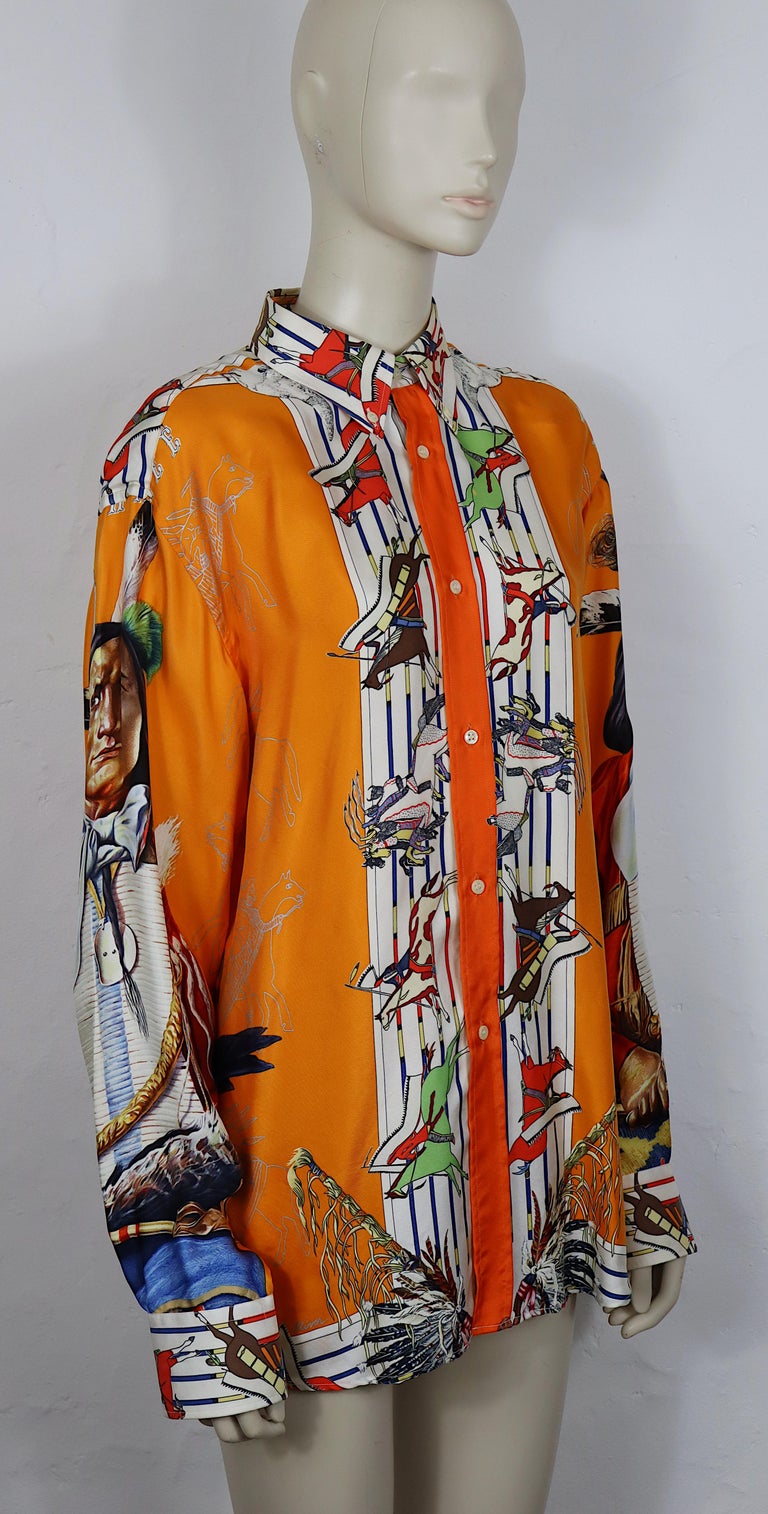 HERMES Vintage Pani Lashar Pawnee Silk Shirt by Kermit Oliver For