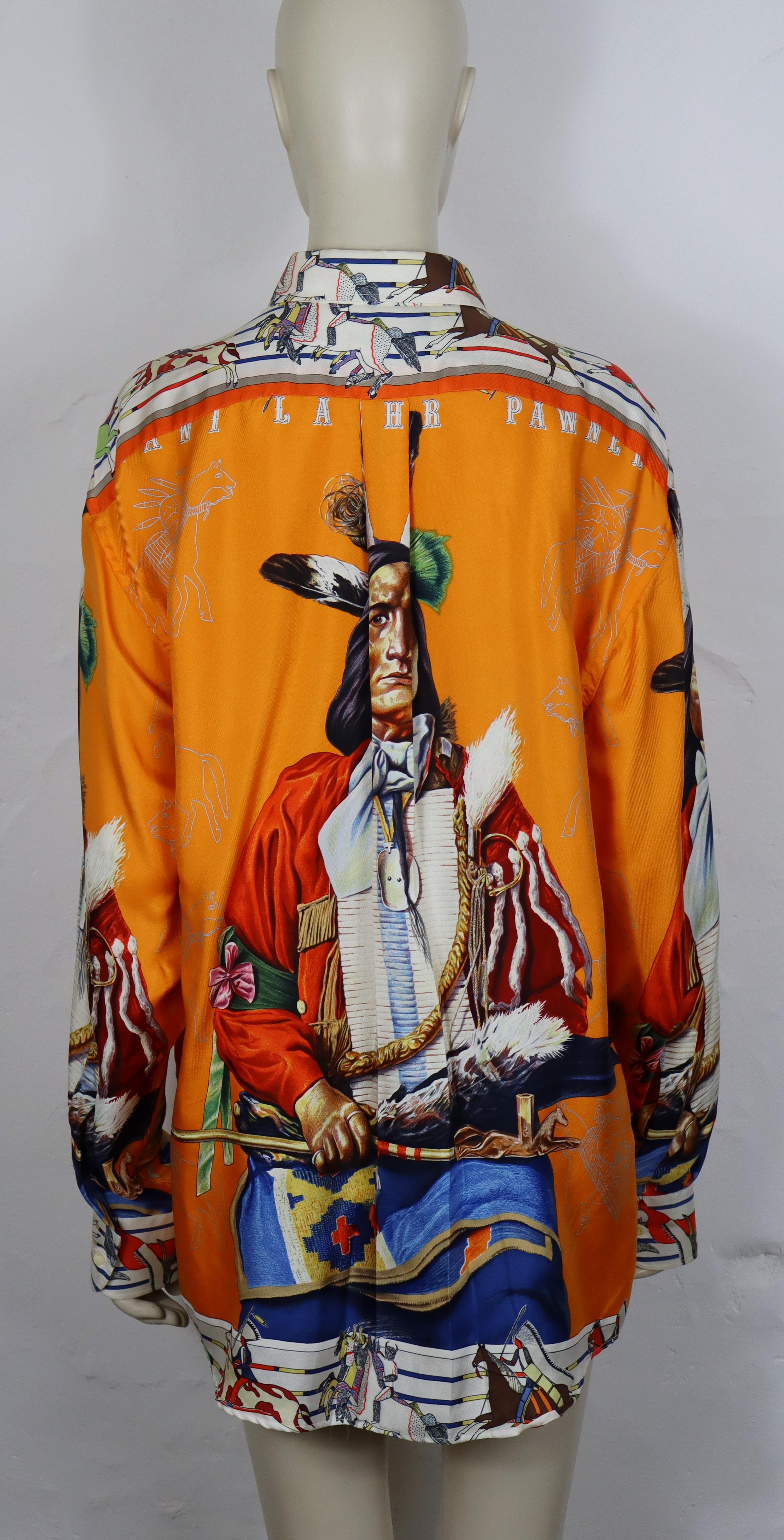 Women's or Men's HERMES Vintage Pani Lashar Pawnee Silk Shirt by Kermit Oliver For Sale