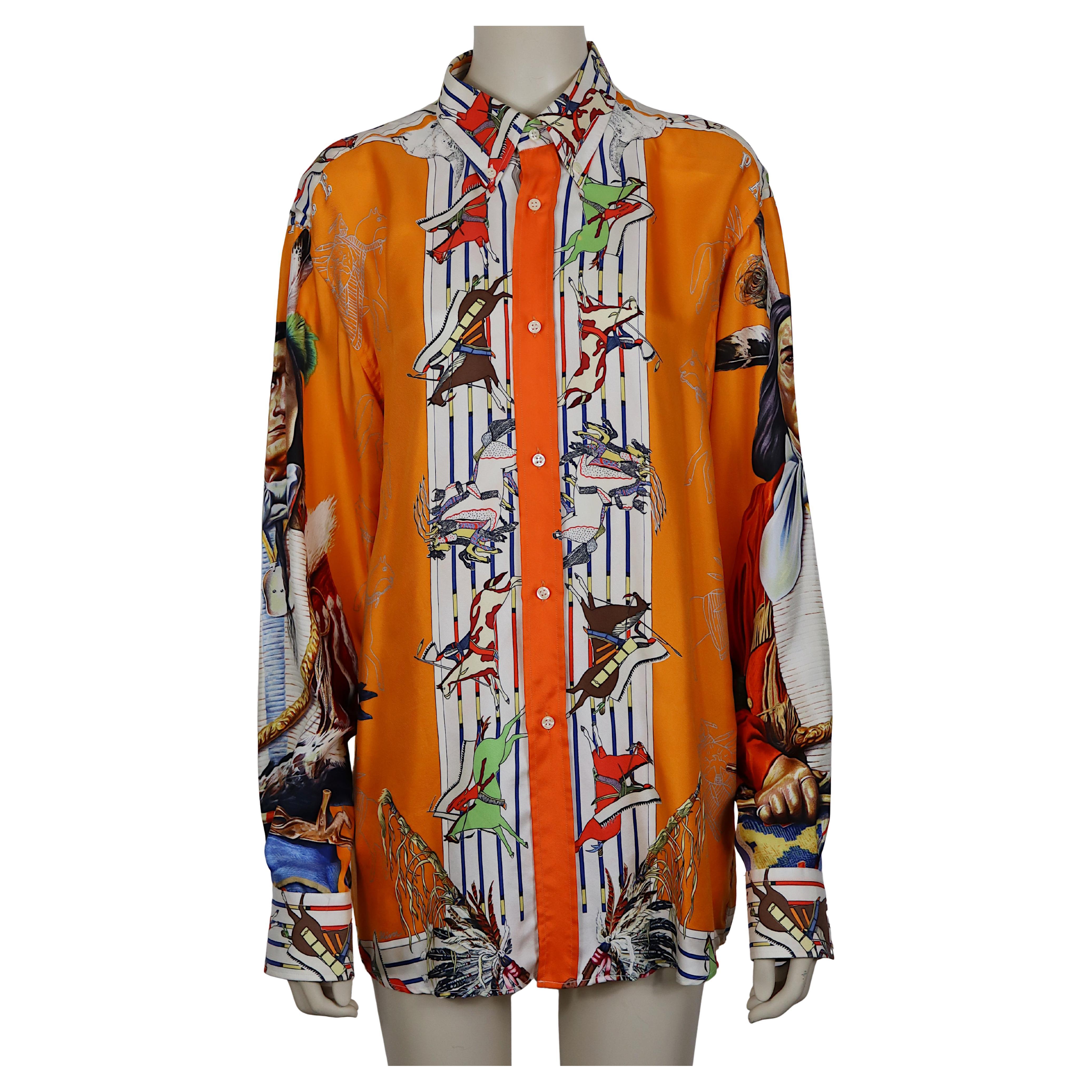 HERMES Vintage Pani Lashar Pawnee Silk Shirt by Kermit Oliver For Sale