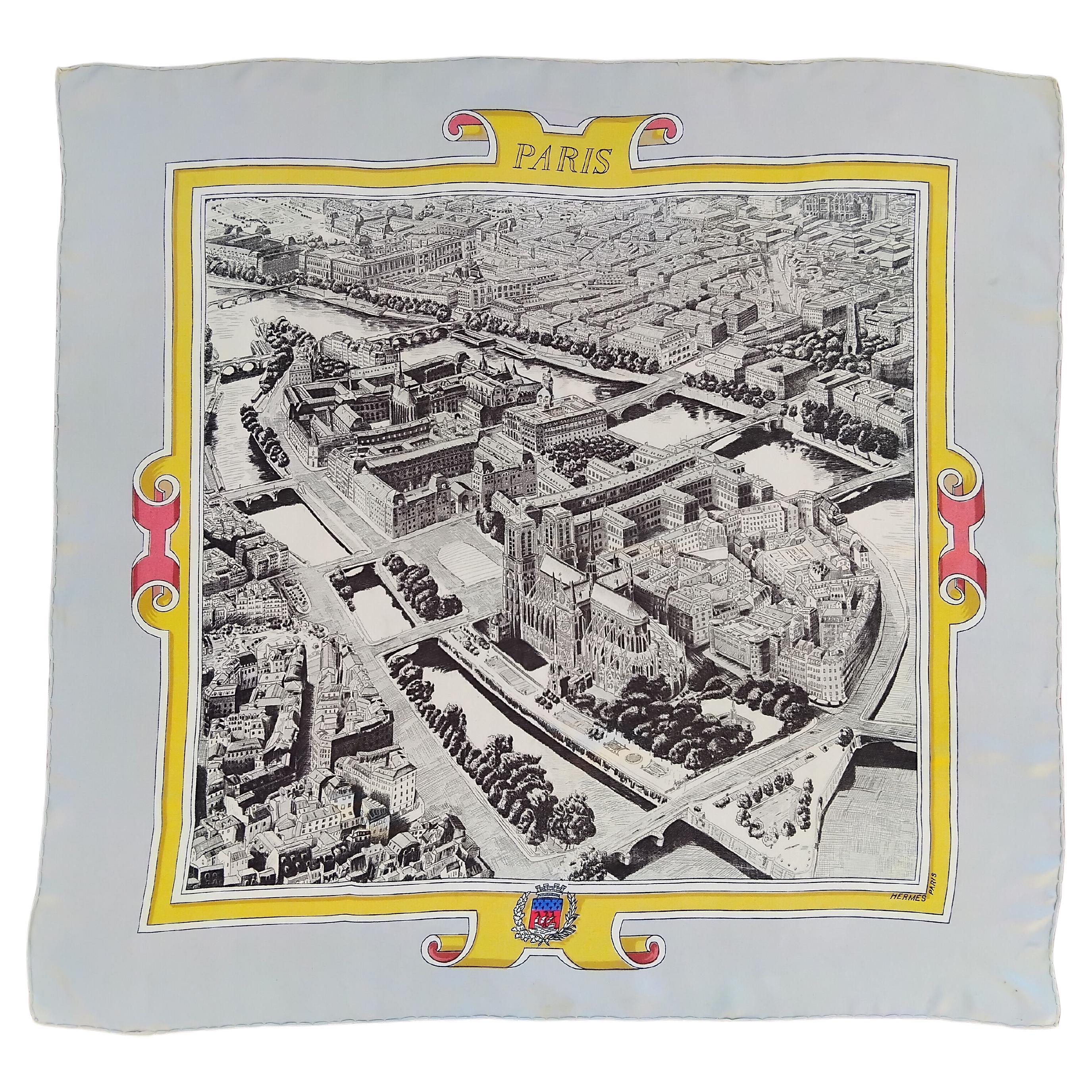 Hermès Vintage Paris Silk Scarf Hugo Grygkar Notre Dame de Paris 1943 For Sale